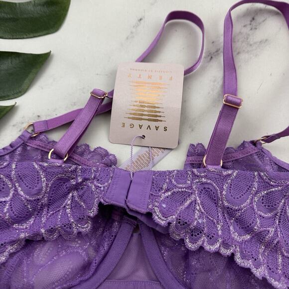Savage Fenty Womens Balconette Bra Size 34 DD New Purple Lace Sheer - Picture 5 of 7